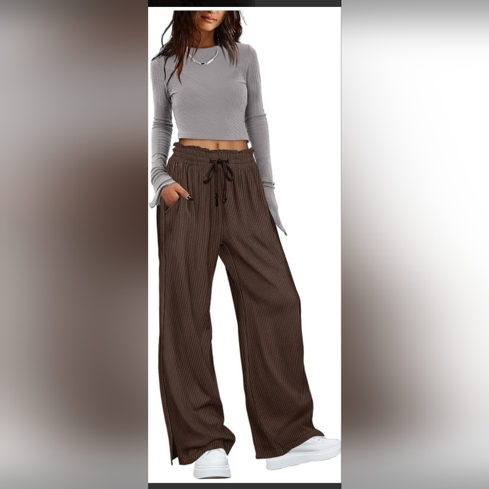 YesNo Women's Baggy, High Waisted Drawstring Coffee Color Corduroy Pants